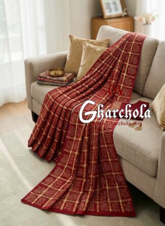 Red Marronies Gharchola Rai Bandhani Saree Traditional Wedding Without figure