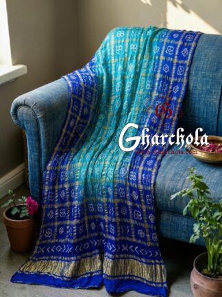 Sky Blue Rai Bandhani Gharchola Dupatta Pure GajiSilk