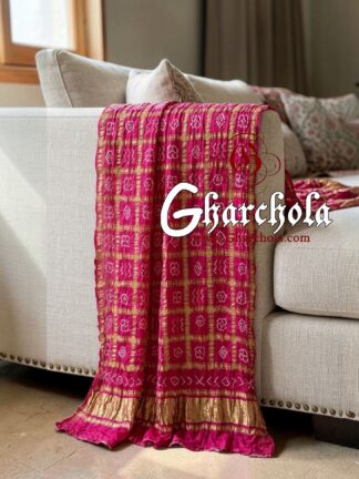 Pink Rai Bandhani Gharchola Dupatta Pure GajiSilk