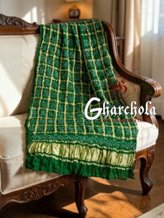 Green Rai Bandhani Gharchola Dupatta Pure GajiSilk