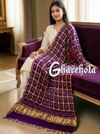 Dark Purple Rai Bandhani Gharchola Dupatta Pure GajiSilk