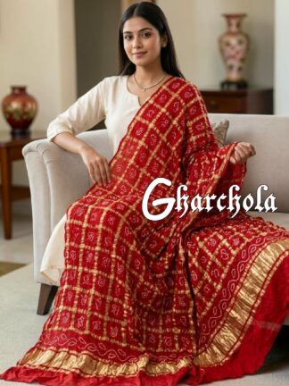 Sindoori Laal Red Rai Bandhani Gharchola Dupatta Pure GajiSilk