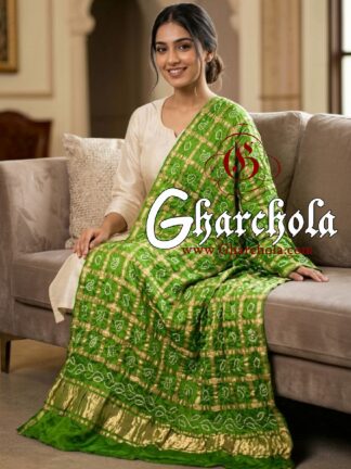 Parrot Rai Bandhani Gharchola Dupatta Pure Gaji Silk