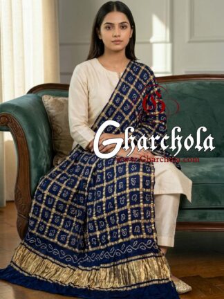 Navy Rai Bandhani Gharchola Dupatta Pure Gaji Silk