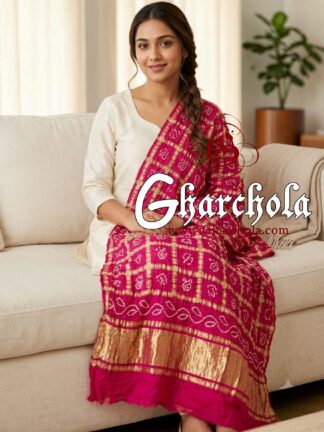 Rani Pink Rai Bandhani Gharchola Dupatta Pure GajiSilk