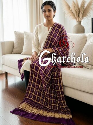 Brinjal Rai Bandhani Gharchola Dupatta Pure GajiSilk