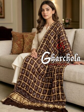 Chocolate Brown Katthai Rai Bandhani Gharchola Dupatta Pure Gaji Silk