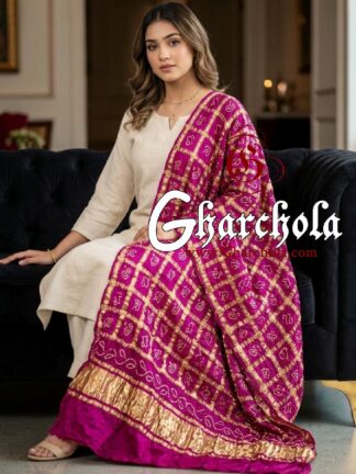 Magenta Rai Bandhani Gharchola Dupatta Pure GajiSilk