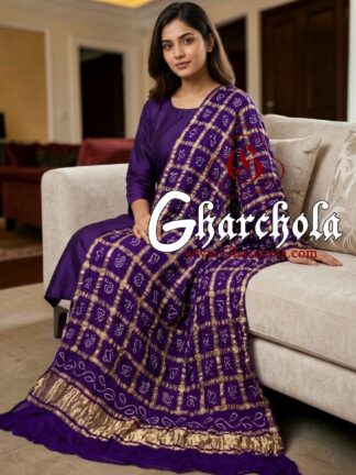 Purple Rai Bandhani Gharchola Dupatta Pure GajiSilk