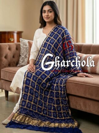 Indigo Rai Bandhani Gharchola Dupatta Pure GajiSilk