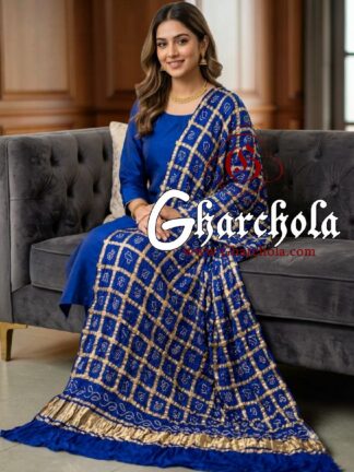 Royal Blue Rai Bandhani Gharchola Dupatta Pure Gaji Silk