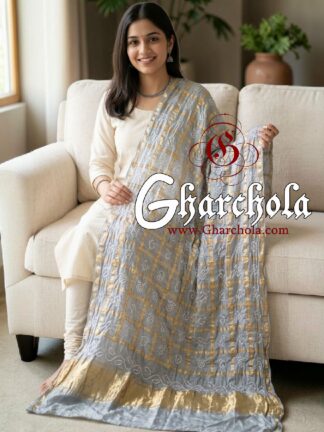 Silver Rai Bandhani Gharchola Dupatta Pure Gaji Silk