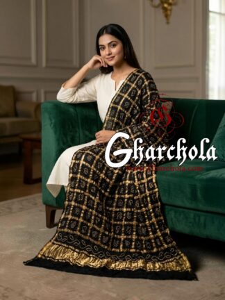 Black Kala Rai Bandhani Gharchola Dupatta Pure GajiSilk