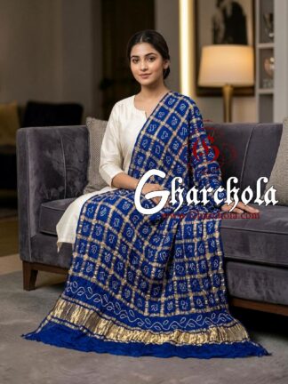 Blue Rai Bandhani Gharchola Dupatta Pure Gaji Silk
