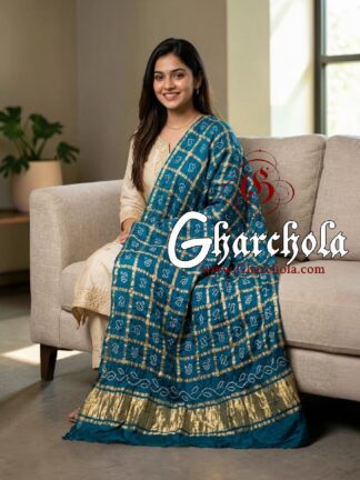 Peacock Blue Rai Bandhani Gharchola Dupatta Pure Gaji Silk