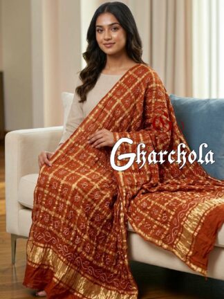 Rust Terracotta Rai Bandhani Gharchola Dupatta Pure Gaji Silk