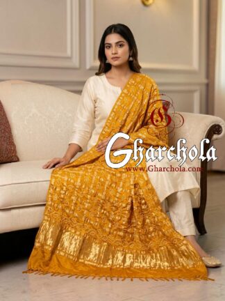 Turmeric Yellow Haldi Rai Bandhani Gharchola Dupatta Pure GajiSilk