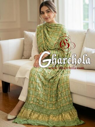 Pistachio Green Rai Bandhani Gharchola Dupatta Pure Gaji Silk