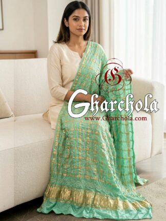 Mint Green Rai Bandhani Gharchola Dupatta Pure Gaji Silk