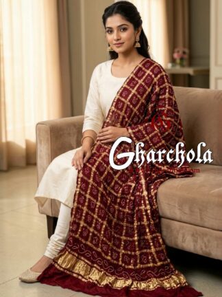 Deep Maroon Kasumbi Rai Bandhani Gharchola Dupatta Pure GajiSilk