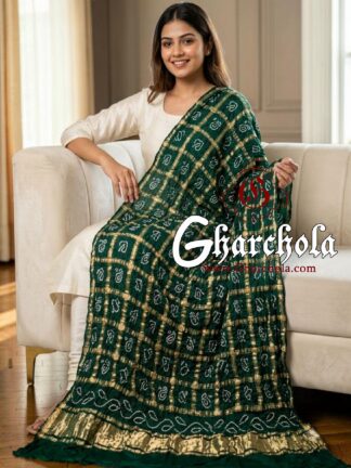 Bottle Green Rai Bandhani Gharchola Dupatta Pure GajiSilk