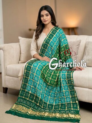 Rama Sky Rama Rai Bandhani Gharchola Dupatta Pure Gaji Silk