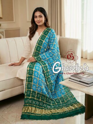 Rama Sky Rai Bandhani Gharchola Dupatta Pure Gaji Silk