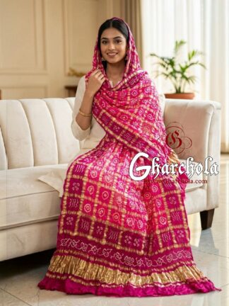 Rani Pink Gulabi Rai Bandhani Gharchola Dupatta Pure Gaji Silk