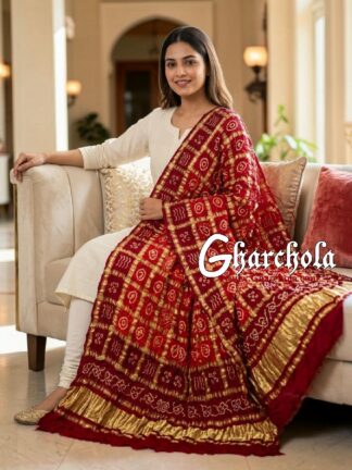 Blood Red Lal Orange Rai Bandhani Gharchola Dupatta Pure Gaji Silk