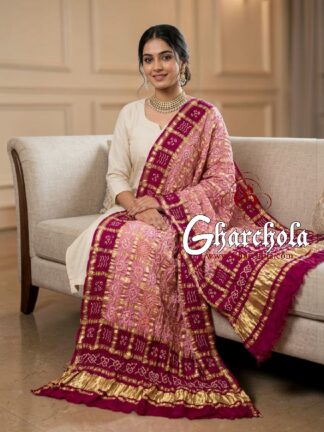 Rani Dusty Rose Rai Bandhani Gharchola Dupatta Pure Gaji Silk