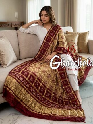 Marron Chico Marron Rai Bandhani Gharchola Dupatta Pure Gaji Silk
