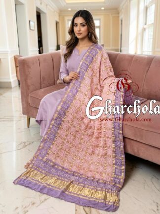 Blush Pink Lavender Rai Bandhani Gharchola Dupatta Pure Gaji Silk