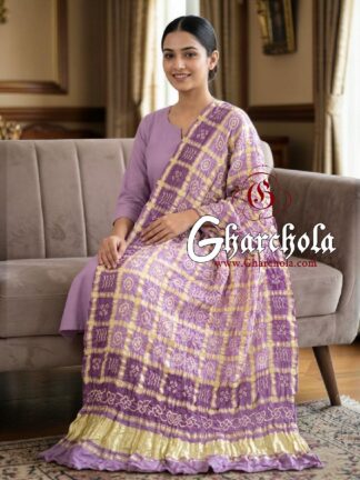 Lavender Lilac Rai Bandhani Gharchola Dupatta Pure Gaji Silk