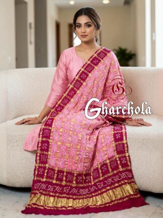 Rani Red Gulabi Rai Bandhani Gharchola Dupatta Pure Gaji Silk