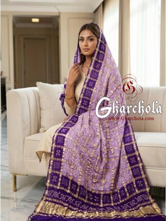 Deep Violate Lavender Rai Bandhani Gharchola Dupatta Pure Gaji Silk