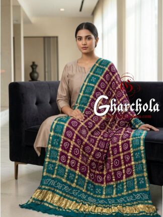 Teal Plum Rai Bandhani Gharchola Dupatta Pure Gaji Silk