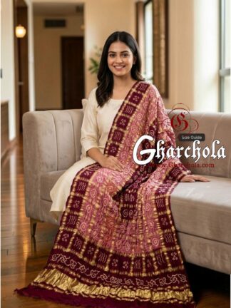 Wine Dusty Pink Wine Rai Bandhani Gharchola Dupatta Pure Gaji Silk