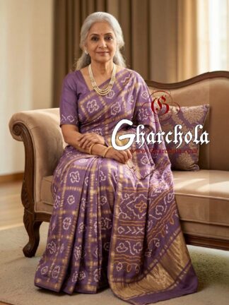 Lavender Gharchola Saree Pure Gaji Silk Bandhani