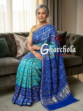 Blue Sky Rai Bandhani Pure Gaji Silk Gharchola Saree