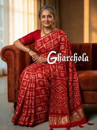 Sindoori Red Rai Bandhani Pure Gaji Silk Gharchola Saree