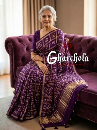 Purple Janmuni Rai Bandhani Pure Gaji Silk Gharchola Saree