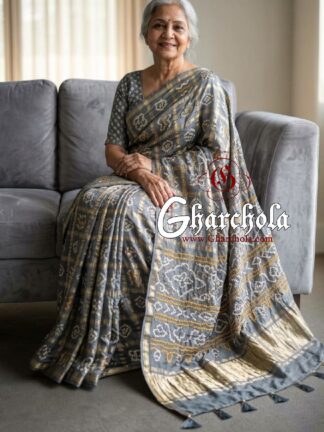 Silver Gharchola Saree Pure Gaji Silk Bandhani
