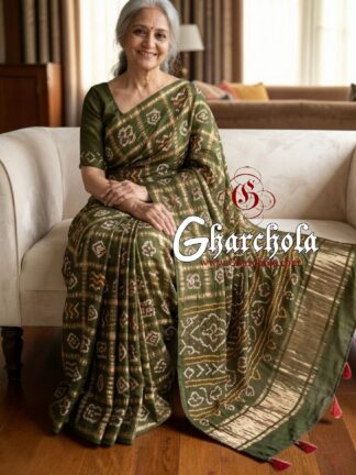 Mehendi Rai Bandhani Pure Gaji Silk Gharchola Saree
