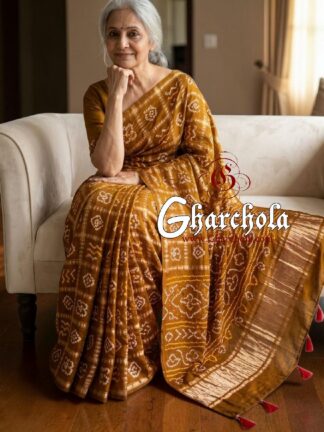 Honey Mustard Gharchola Saree Pure Gaji Silk Bandhani