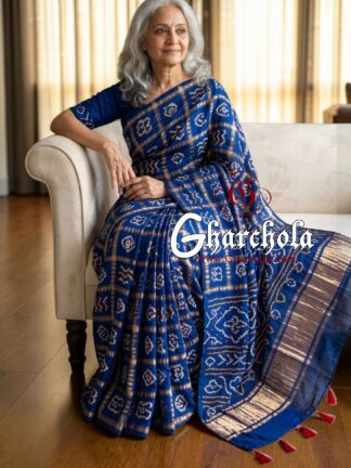 Royal Blue Gharchola Saree Pure Gaji Silk Bandhani