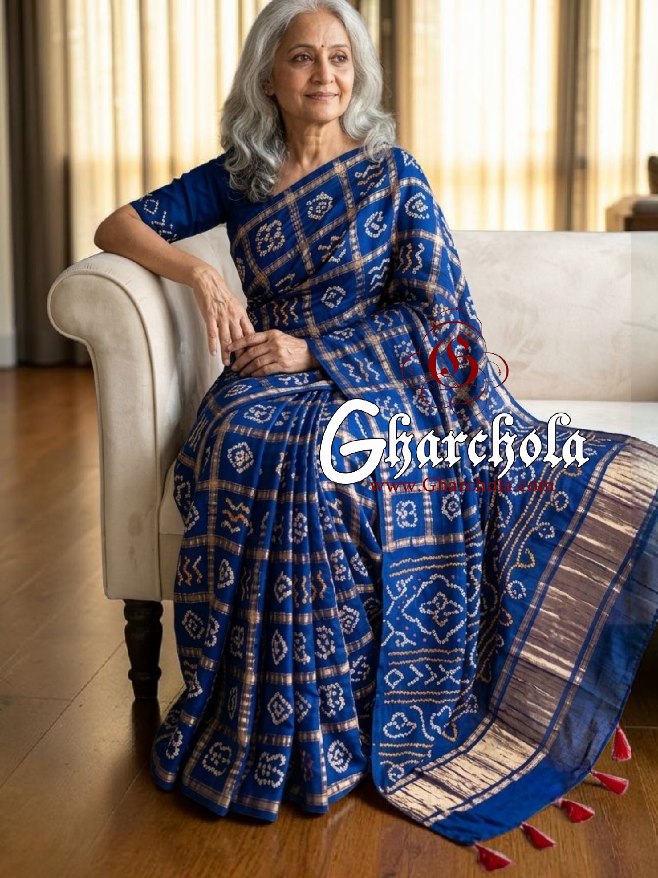 Royal Blue Gharchola Saree Pure Gaji Silk Bandhani