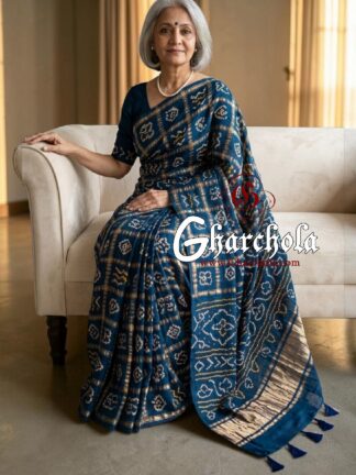Teal Blue Gharchola Saree Pure Gaji Silk Bandhani