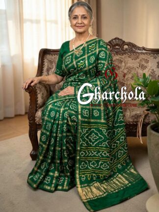 Emerald Green Gharchola Saree Pure Gaji Silk Bandhani