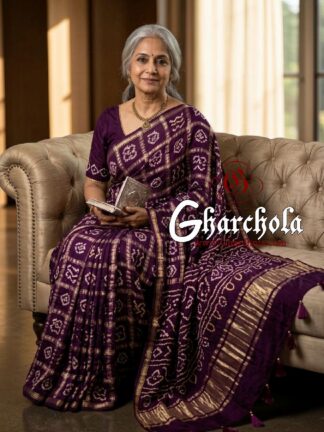 Brinjal Rai Bandhani Pure Gaji Silk Gharchola Saree