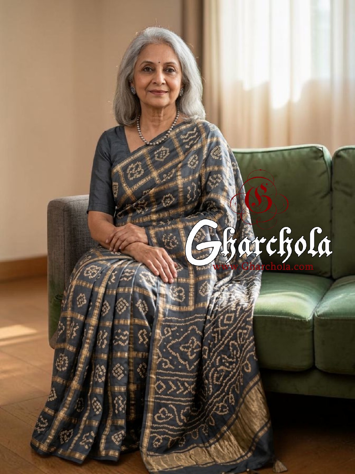 Grey Gharchola Saree Pure Gaji Silk Bandhani